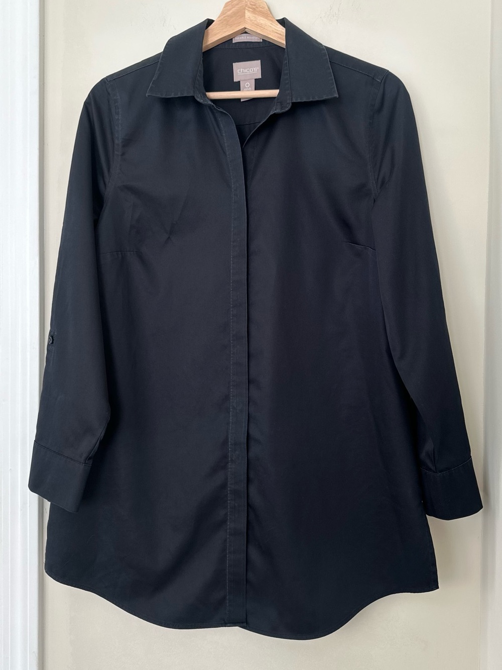 Chico’s No-Iron Tunic Button-Down Shirt Size 4 Office Casual Blouse Top